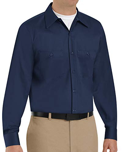 Red Kap Chemise de Travail à Manches Longues en Coton Infroissable pour Homme, Bleu Marine, XXL Taille Tall
