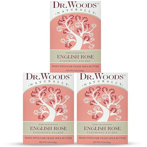 Dr. Woods English Rose Bar Soap with Organic Shea Butter - Pure Rose Scented Soap for Men and Women, Moisturizing and Exfoliating - 5.25 Oz (Pack of 3)