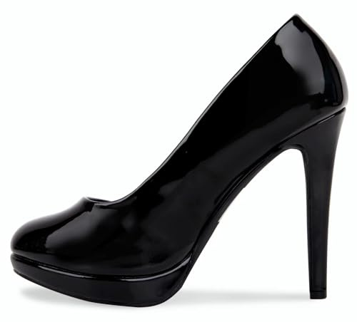 Bismaa Mens Womens Drag Queen Cross Dresser HIGH Heel Round Toe Court Shoes Big Sizes UK 9,10,11,12 (UK 12/EU 46, Black Patent)