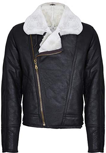 Infinity Leather Giubbotto da Uomo Aviatore Cross Zip B3 Crema Shearling Pelle di Pecora Giacca da Pilota in Pelle Marrone M