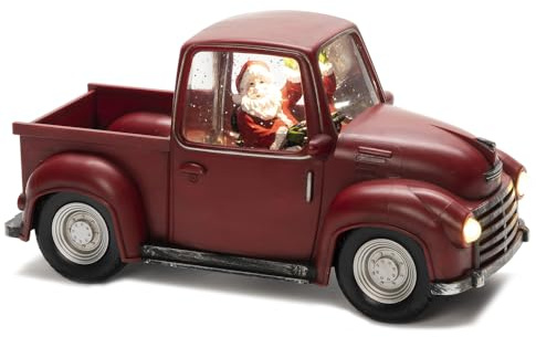 Konstsmide juldekorationer LED snöglob lykta jultomten i en pick-up lastbil/inomhus, 5 timmars timer/batteridrift: 3 x AA 1,5 V (exkl.)/Jullykta 1 varm vit diod