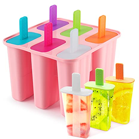 Eisformen Silikon,DEHUB Eis am Stiel Formen,6 Löcher Popsicle Set,LFGB Geprüft und BPA Frei Eisform Lebensmittelqualität EIS-Pop-Hersteller,Ice Lolly Mold mit Sticks und Tropfschutz(Rosa)