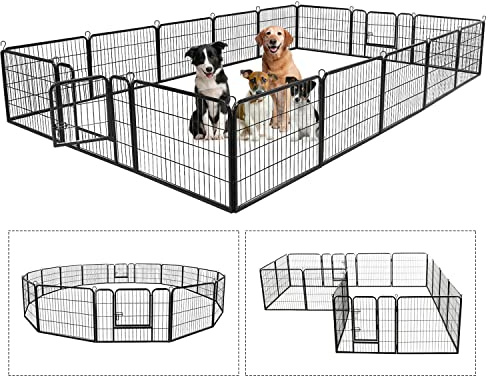 Pet Playpens for Dogs, Foldable Metal Indoor Outdoor Pet Fence Barrier, 16 Panels 40(H) Inches High Exercise Heavy Duty Pet Playpen with Lockable Double Door Dog Fence for Large Medium Small Animals