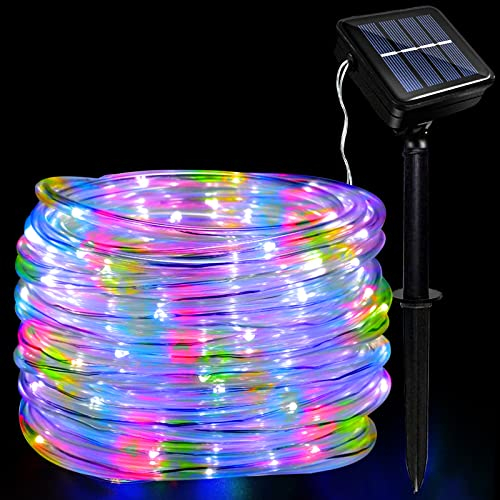 JIMACRO Outdoor Solar LED Rope Lights, IP65 Waterproof Rope Lights 12m/39.4ft 100LEDs Solar Decoration Lights with 8 Lighting Modes, Rope Fairy Light for Garden Tree Party Christmas Decoration
