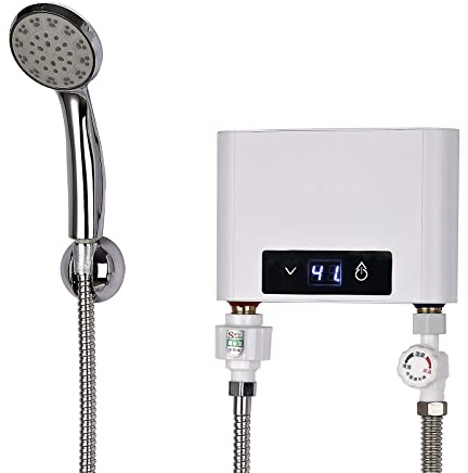 CJHZQYY Elektronisk varmvattenberedare med badrum duschkit, tank elektrisk varmvattenberedare, mini omedelbar varmvattenberedare genomströmningsvärmare för badrum kök (vit, 5 500 W med duschset)