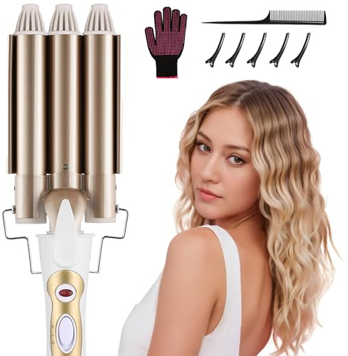 DazSpirit 3 Barrel Hair Wavers for Long/Short Hair, 22mm Hair Curler | Mermaid Crimper with 2 Temperature Control, Wave Curling Wand for Hair Styling Appliances
