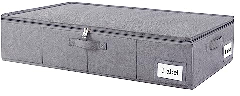 Yawinhe Bacs de Rangement Sous le Lit avec Couvercle, Sac à Vêtements Pliable, avec 4 Poignées Renforcées, pour Ranger Les Couettes, Literie, Gris, 60x30x15cm, 1-Pack