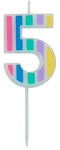 Folat 24265 Cake Candle Pastel Number/Number 5 Multicoloured Birthday Candles for Birthday, Birthday Decoration, for Children's Parties, Weddings, Company Parties, Anniversaries, 5 cm
