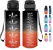 Grsta Gourde 1.5l, Gourde Motivation Avec Paille, sans BPA, Gourde Sport, Bouteille d'eau avec Marqueur de Temps pour le Camping, la randonnée - Noir Rouge
