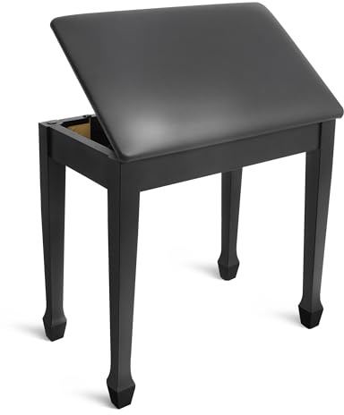Fesley Piano Bench with Storage, Piano Stool and Padded Cushion, Solid Wood Keyboard Bench Piano Bookcase Stool Chair Seat with Waterproof Non-Slip, Vanity Chair, 20.9 L x 12.9 W x 19.5 H, Black