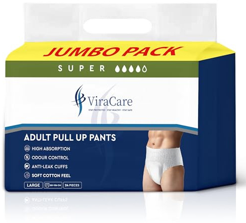 24 x Incontinence Pants Women & Men | Adult Diapers | Adult Pull Up Pants | with Soft-Stretch Waistband | Adult Nappies | Waist Size Large 80-156 cm | (Large)