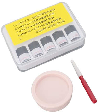 TARSHYRY 5 Bottiglie di Olio Lubrificante Sintetico per Orologi, Kit di Strumenti di Riparazione con Penna per Olio e Tazza per Orologi Meccanici (Olio importato in scatola da 5 pezzi)