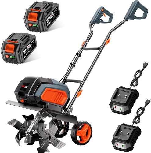 Cordless Electric Tiller Garden Cultivator TaskStar 40V Power Tiller Total 5000mAhx2 Battery Powered Rototiller 14 Width 9Depth Tiller for Gardening,Dynamical Brushless Motor Enable Smooth Workflow