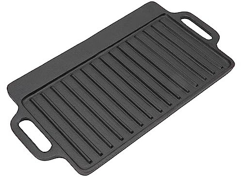 Naroote Plancha De Hierro Fundido, Sartén para Estufa Hierro Fundido Placa Teppanyaki De Hierro Fundido Rectangular Engrosada De Doble Cara para Cocinar Lenta Filete O Pollo (40x20CM)
