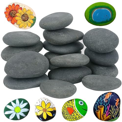 ZDQC 24 Pezzi Ciottoli Piatti,4–11 cm Sassi da Dipingere,Pietre Piatte da Dipingere,Ciottoli di Fiume Piatti,Ciottoli Piatti per Uova di Pasqua,Piccoli Ciottoli Piatti Lisci