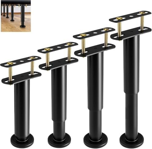 Lot de 4 Pieds de Support de Lit Réglables en Hauteur 18-32cm, 800KG Support en Métal Robuste avec Languettes de Liaison pour Cadre de lit/Lattes Centrales/Meubles Lattes