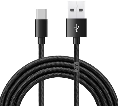Waytex USB C 3.1 till USB-kabel för laddare och data, längd 2,00 m, typ C hankontakt, typ A hankontakt, svart anti-brott nylonhölje för iPhone, iPad, Samsung och alla enheter med C-uttag