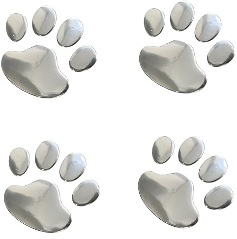 4PCS Schwarz 3D Chrom Hundepfote Footprint Aufkleber Aufkleber Auto Emblem Aufkleber Dekoration Auto Aufkleber Aufkleber Autoaufkleber Hund Spiegelfolie Selbstklebend (Silber)
