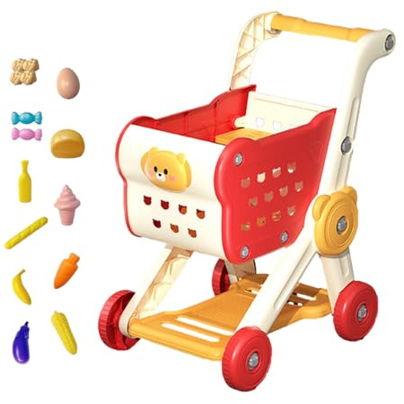 Carrello della spesa per bambini | Set da gioco per carrello giocattolo | Giocattoli da cucina interattivi educativi per giochi di ruolo attività di apprendimento Carrello per bambini