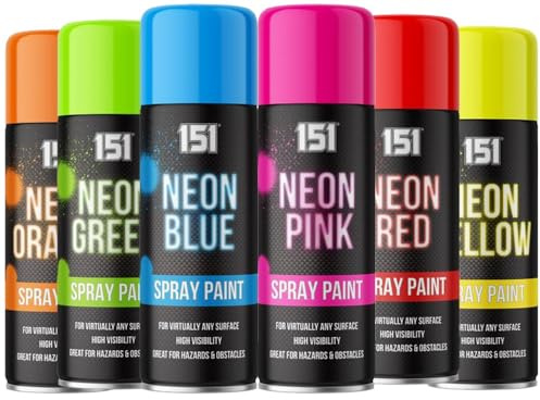 AlezyB - 6 Mix Cans Fluorescent Neon Spray Paint Aerosol Graffiti (Banksey) Extra Bright Assorted Colours Paint Blue Green Orange Pink Yellow Red 400ml - A19- NV2