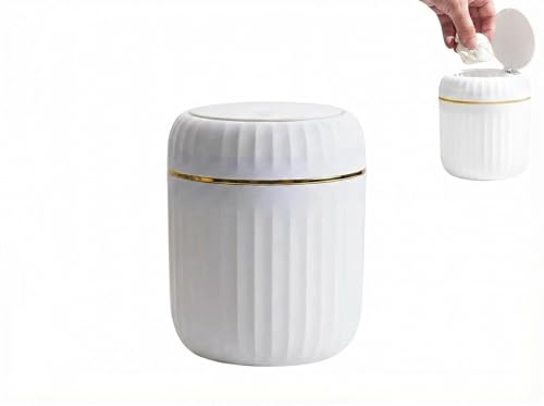 Chesomn Tischmülleimer mit Deckel, 2L Kunststoff Tischabfalleimer, Klein Papierkorb mit Aufpoppen Multifunktional Kosmetikeimer für Büros, Kinderzimmer, Schminktisch, Wohnzimmer (Weiß)