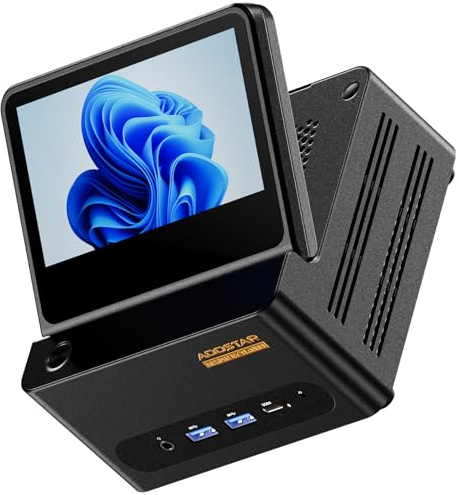 AOOSTAR G-FLIP Mini PC R7 PRO 8845HS (5,1 GHz, processore AI), mini computer desktop senza RAM, senza SSD M.2 PCIe4.0, Radeon 780M/OCuLink/2xUSB4/2x2,5G LAN/secondo display pieghevole da 5 pollici