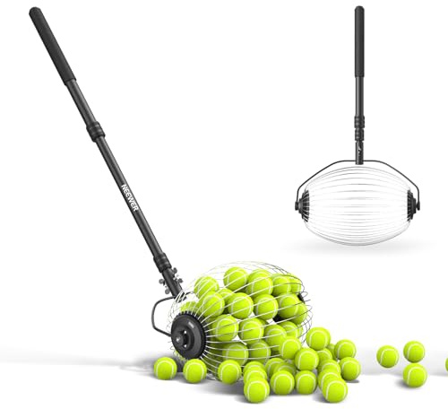 NEEWER Tennis Ball Pickleball Collector Roller, 30-58 Telescopic Golf Ball Retriever No Bending Over Quick Rolling Hopper Picker Upper for 40 Balls (2.4-2.7), Tennis Practice Accessories, TB01S