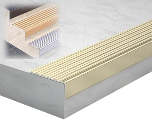 90cm Profilo per Bordo Scala Profilo per Gradini, Profilo per Bordi Scale in Alluminio, Strisce Antiscivolo per Gradini(Champagne)
