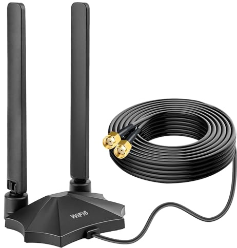 Nelawya Tri-Band-WiFi-6E-Antenna RP-SMA-WLAN-Antenna med magnetfot och 2 m förlängningskabel för PC, Bluetooth-moderkort, WiFi-6-router, WLAN-kamera, PCI-kort