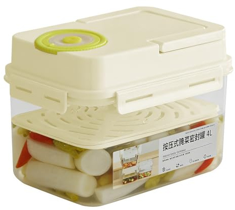 Contenitore Per Sottaceti - Acciaio Inossidabile Siliconico PP Con Capacità Di 4 Litri, Scatola Di Conservazione Per Decapaggio Ermetica, Vaso Di Fermentazione A Pressa | Contenitore Per Alimenti A Te