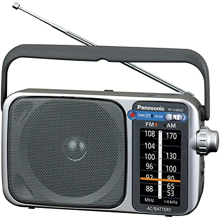 Panasonic Portable AM/FM Radio, Battery Operated Analog Radio, AC Powered, Silver (RF-2400D)