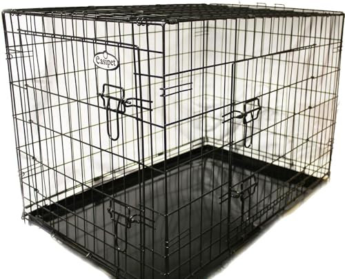 Easipet Metal Dog Cage, 121 x 76 x 82 cm, Black, Foldable with 2 Doors and Removable Tray