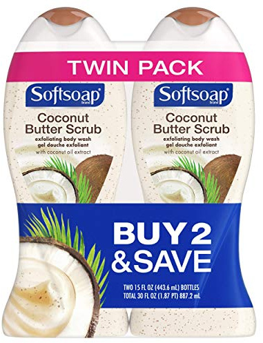 Softsoap Body Butter Coconut Scrub, Body Buff Wash, 15 Ounce (Pack of 2)