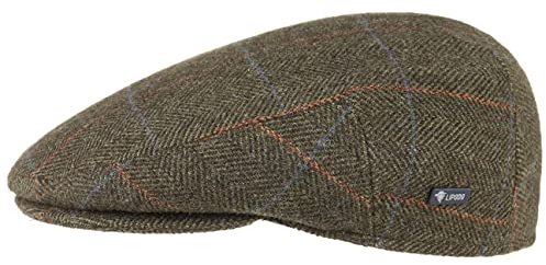 Lipodo Flatcap mit Karomuster Herren - gefütterte Schiebermütze mit Wolle - Made in Italy - Karierte Herrenmütze mit Schirm - Schirmmütze Herbst/Winter Oliv 60 cm