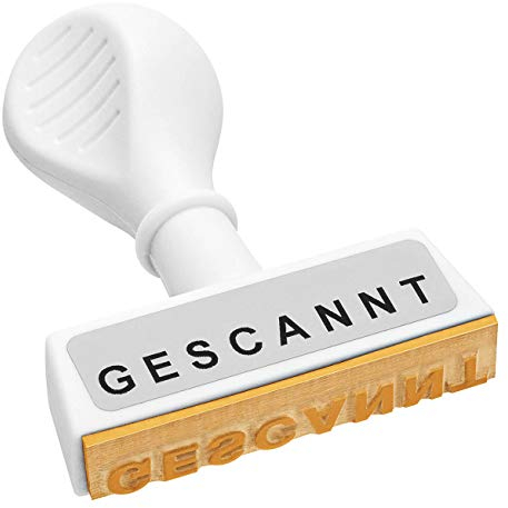 Wedo 19333 Lagertext Stempel Gescannt, Kunststoff, Abdruckbreite ca. 45 mm, Schrifthöhe 5, mm ergonomischer Griff, weiß