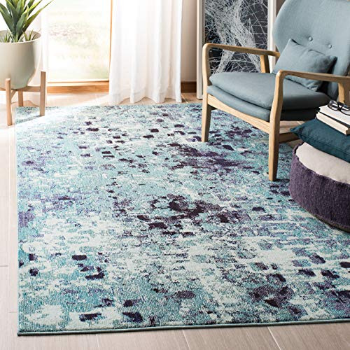 SAFAVIEH Tappeto Boho per Soggiorno, Sala da pranzo, Camera da letto - Madison Collection, A Pelo Corto, Turchese e Blu Marino, 160 X 229 cm