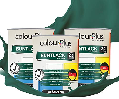 colourPlus® 2en1 Pintura de color (2,25L, RAL 6005 verde musgo) brillante pintura acrílica - pintura para juguetes infantiles - pintura de madera - pintura de interior, tinte de madera