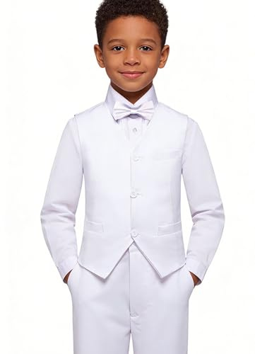 Suits for Boy White,Boys First Communion Easter Suit Set with Dress Pants Shirt Vest Size 10