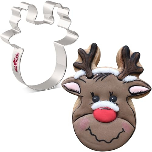 LILIAO Christmas Reindeer Face Cookie Cutter, 4”, Premium Stainless Steel