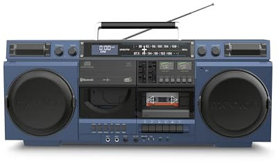 MEDION P66538 Enregistreur à cassettes (Ghettoblaster rétro avec lecteur CD, années 80, grand, USB, SD, CD, cassettes MC, radio DAB+ antenne télescopique, Bluetooth, platine cassette, fonction enregis