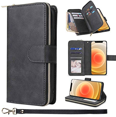 ZCDAYE Handyhülle für iPhone 13 Pro Max mit Kartenfächern, Premium Lederhülle Frauen Praktische Brieftasche Geldbörse Wallet Case für iPhone 13 Pro Max (6.7 inches), Schwarz