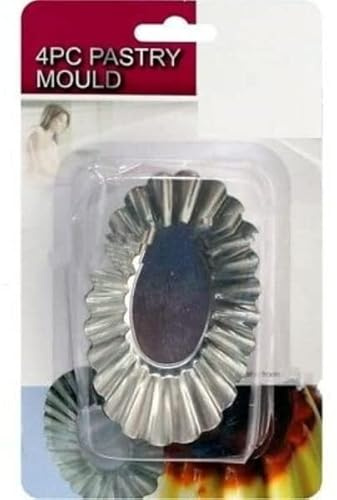 TRTO 4 Pastry Mould Fluted Mini Pie Tart Cake tins Oval Bowl Bake Silver Easy to Use