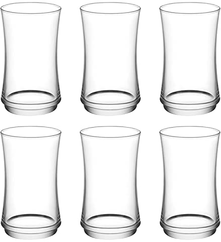 Tradineur - Set de 6 vasos de cristal, modelo Lune, base gruesa, servir cócteles, refrescos, resistentes, aptos para lavavajillas (365 ml, 13 x 7,5 cm)