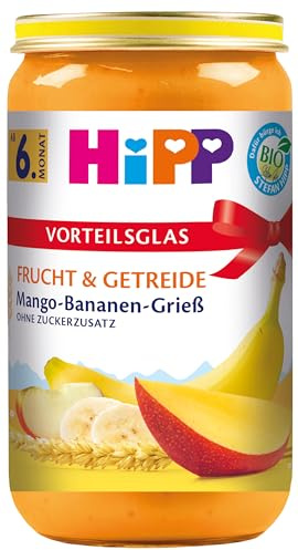 HiPP Bio Frucht & Getreide Mango-Bananen-Grieß, 6er Pack (6 x 250g)