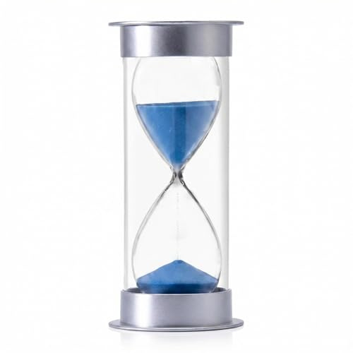 JIEHET Hourglass Sand Timer 5 Minutes, Dual Protection Hour Glass with Sand, Sand Timer for Kids Safety, Sand Clock Watch, Creative Gift, Living Room Office Decorative (Silver Cover With Blue Sand)