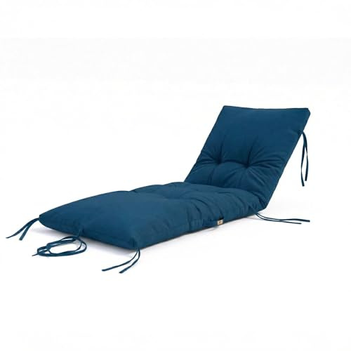 deco arts Coussin Bain de Soleil - Coussins Rectangulaires pour Chaise Longue - Coussin Capitonné avec Traitement Déperlant et Poignées de Transport - Certifié Oeko-TEX - 185x55 cm, Bleu pétrole