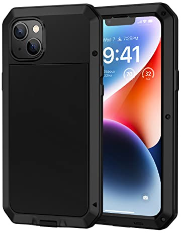 Lanhiem für iPhone 14 Hülle (6.1), Panzerhülle iPhone 14 Case Outdoor Stoßfest Metall Ganzkörper Militärstandard Schutzhülle Staubdicht Heavy Duty Case mit Eingebautem Displayschutz, Schwarz