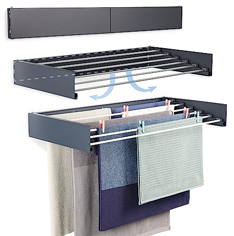 depogron Wäschetrockner 100 cm, Wand montierbar, Wäschetrockner, Faltbar, Geeignet für Innen- oder Außenbereich, platzsparendes Kompaktes Design, 25 kg Tragkraft, Länge: 100 cm (Anthrazit)