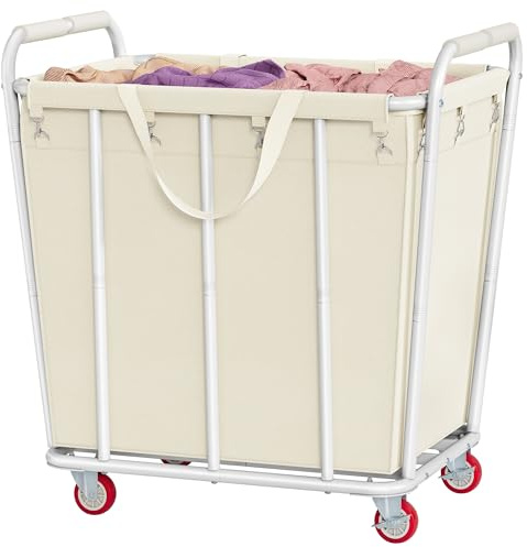 Hoctieon Large Laundry Cart with Wheels, 400L Heavy Duty Laundry Basket Organizer, Rolling Hamper Sorter for Clothes Storage, Industrial Dirty Clothes Hamper for Home & Hotel, Beige