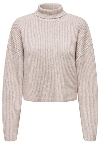 ONLY Jersey Cuello Alto Largo Hombros caídos Corte Regular, Color:Marrón-4, Talla:S